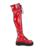 Rouge Verni 5 cm EMILY-375 bottes cuissardes  lacets