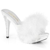 Similicuir 11,5 cm ELEGANT-401F mule  talon hauts plume blanc