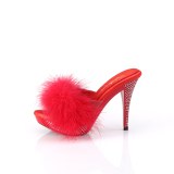 Similicuir 11,5 cm ELEGANT-401F mule  talon hauts plume rouge