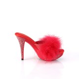 Similicuir 11,5 cm ELEGANT-401F mule  talon hauts plume rouge