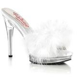Similicuir 12,5 cm GLORY-501F-8 mule  talon hauts plume blanc