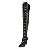 Similicuir 13 cm SEDUCE-3024 bottes cuissardes  lacets noirs