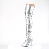 Similicuir 13 cm SEDUCE-3028 bottes cuissardes  lacets argent