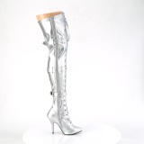 Similicuir 13 cm SEDUCE-3028 bottes cuissardes  lacets argent