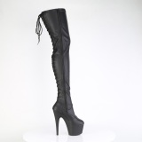 Similicuir 18 cm ADORE-3850 bottes cuissardes  lacets noirs