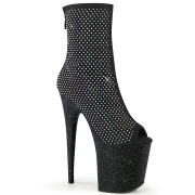 Strass 20 cm FLAMINGO-1031GM bottines plate-forme et bout ouvert noir