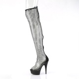 Tissu en maille strass 15 cm DELIGHT-3009 Noires bottes overknee femme