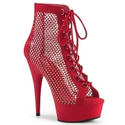 Tissu en maille strass 15 cm DELIGHT bottines plateforme  lacets en rouge