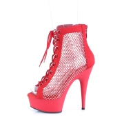 Tissu en maille strass 15 cm DELIGHT bottines plateforme  lacets en rouge