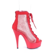 Tissu en maille strass 15 cm DELIGHT bottines plateforme  lacets en rouge