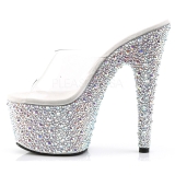 Transparent Argent 18 cm BEJEWELED-701MS Strass Plateforme Mules Hautes