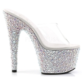 Transparent Argent 18 cm BEJEWELED-701MS Strass Plateforme Mules Hautes