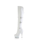 Vegan 15 cm DELIGHT-3018 bottes cuissardes talons hauts avec boucles blanc