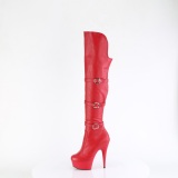 Vegan 15 cm DELIGHT-3018 bottes cuissardes talons hauts avec boucles rouges