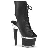 Vegan 18 cm SPECTATOR-1016 bottines plate-forme et bout ouvert noir