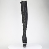 Vegan 18 cm SPECTATOR-3030 talons hauts bottes cuissardes bout ouvert avec lacets noires