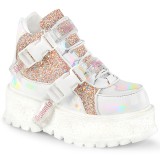 Vegan 5 cm SLACKER-50 plateforme chaussure glitter alternative blanc