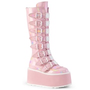 Vegan 9 cm DAMNED-318 plateforme bottes alternative  boucles rose