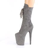 Vegan suede 20 cm FLAMINGO-1050FS bottes plateforme de pole dance en gris