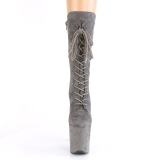 Vegan suede 20 cm FLAMINGO-1050FS bottes plateforme de pole dance en gris