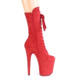 Vegan suede 20 cm FLAMINGO-1050FS bottes plateforme de pole dance en rouge