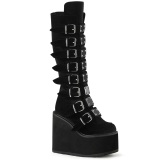 Velours 14 cm SWING-815 plateforme bottes alternative  boucles noires
