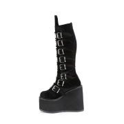 Velours 14 cm SWING-815 plateforme bottes alternative  boucles noires