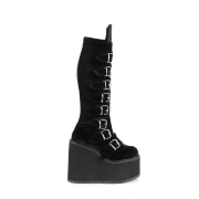 Velours 14 cm SWING-815 plateforme bottes alternative  boucles noires