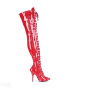Verni 13 cm SEDUCE-3024 bottes cuissardes à lacets rouge