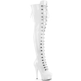 Verni 15 cm DELIGHT-3022 bottes cuissardes  lacets blanc