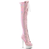 Verni 15 cm DELIGHT-3029 bottes cuissardes  lacets rose