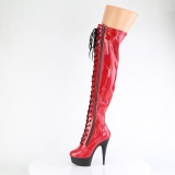 Verni 15 cm DELIGHT-3029 bottes cuissardes à lacets rouge
