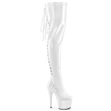 Verni 18 cm ADORE-3063 bottes cuissardes  lacets blanc