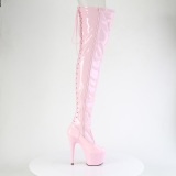 Verni 18 cm ADORE-3850 bottes cuissardes  lacets roses