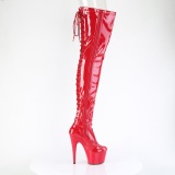 Verni 18 cm ADORE-3850 bottes cuissardes  lacets rouge