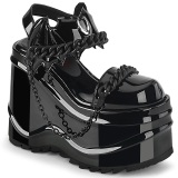 Verni Noir 15 cm DemoniaCult WAVE-20 lolita sandale talon compensé plateforme
