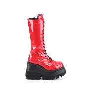 Vernis 11,5 cm SHAKER-72 gothique bottes  lacets femme plateforme rouge