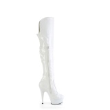 Vernis 15 cm DELIGHT-3018 bottes cuissardes femme talons hauts avec boucles blanc