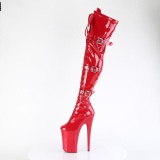 Vernis 23 cm INFINITY-3028 bottes cuissardes femme talons hauts avec boucles rouges
