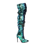 Vert Paillettes 13 cm COURTLY-3011 bottes cuissardes pleaser